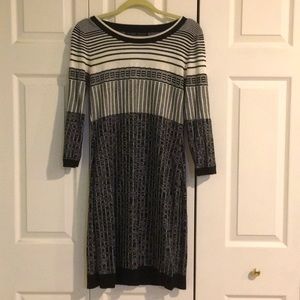 Ivanka Trump Black & White Long Sleeve Knit Dress